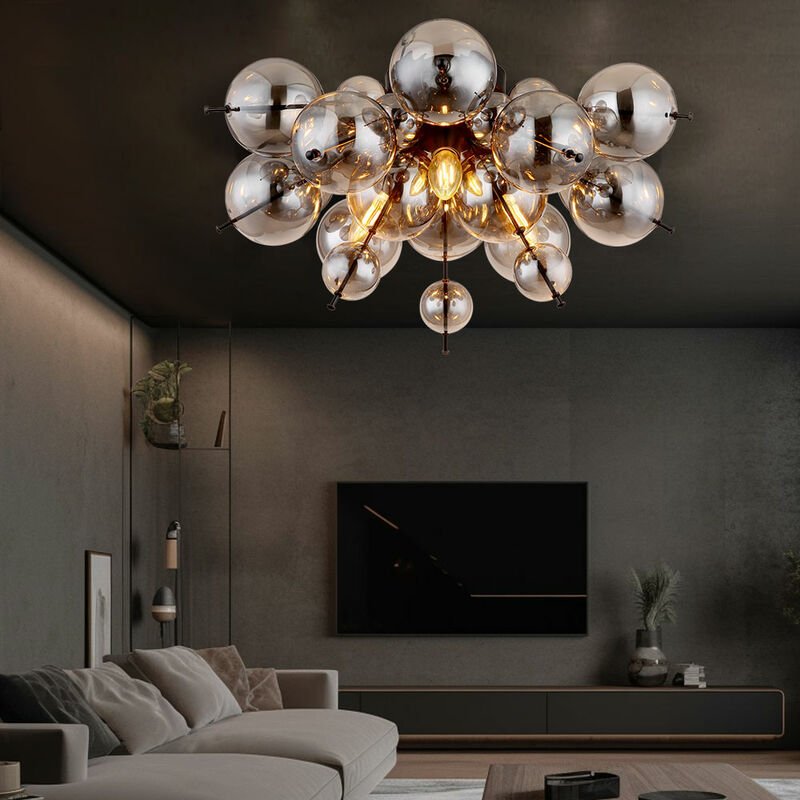 Globo - Deckenlampe 3 flammig Deckenleuchte Wohnzimmerlampe Glaskugel rauchfarben schwarz, Metall Glas, 3x E14 Fassungen...