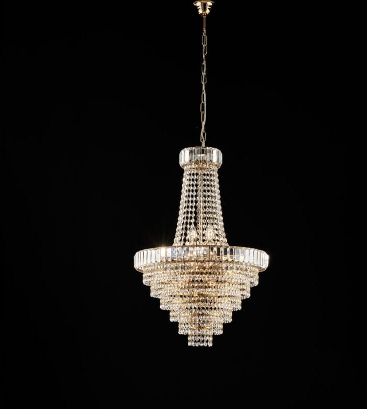 Vladimir – Kronleuchter aus Eisen und goldenem Messing mit Strasssteinen, 8 Lichter, 129 – Ø51 – BL263-8-OR