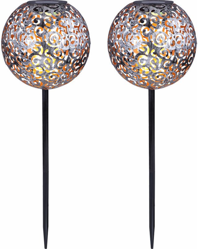 2er Set LED Solar Steck Erdspieß Leuchten Garten Balkon Geflecht Kugel Lampen