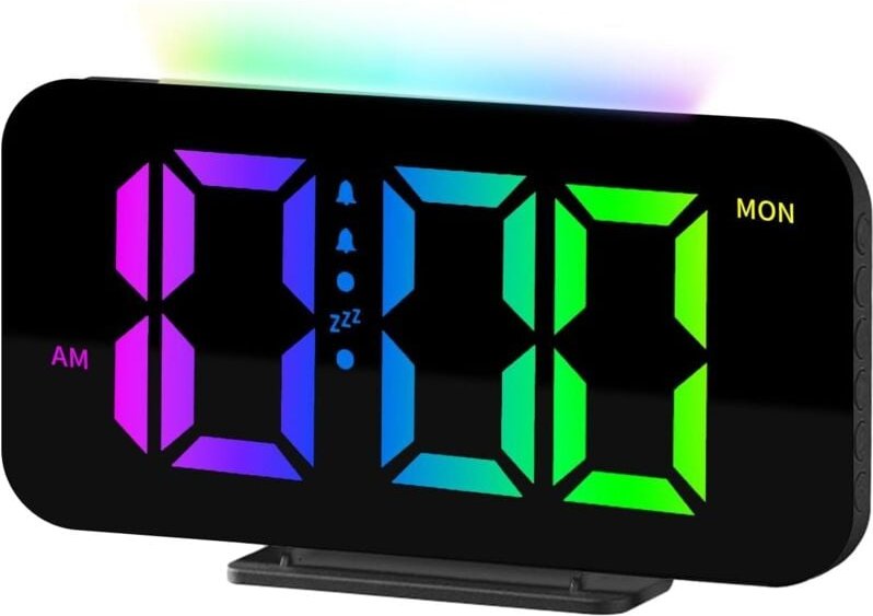Digitaler Kinderwecker für den Nachttisch mit RGB-LED-Anzeige, 10 RGB-Nachtlichtmodi, Doppelalarm, USB-Ladeanschluss, 3 ...
