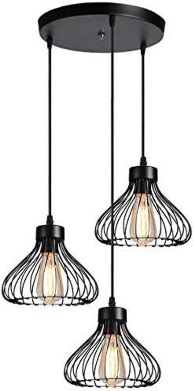 Industrielle 3-flammige Pendelleuchte, Vintage-Käfig-förmige Metall-Deckenleuchte für Küche, Esszimmer, Wohnzimmer, Schl...
