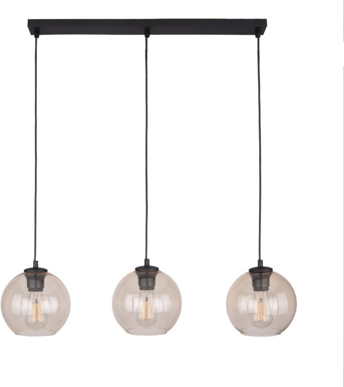 TK Cubus Bar Pendelleuchte Deckenleuchte Schwarz, Bernsteinglas 3xE27