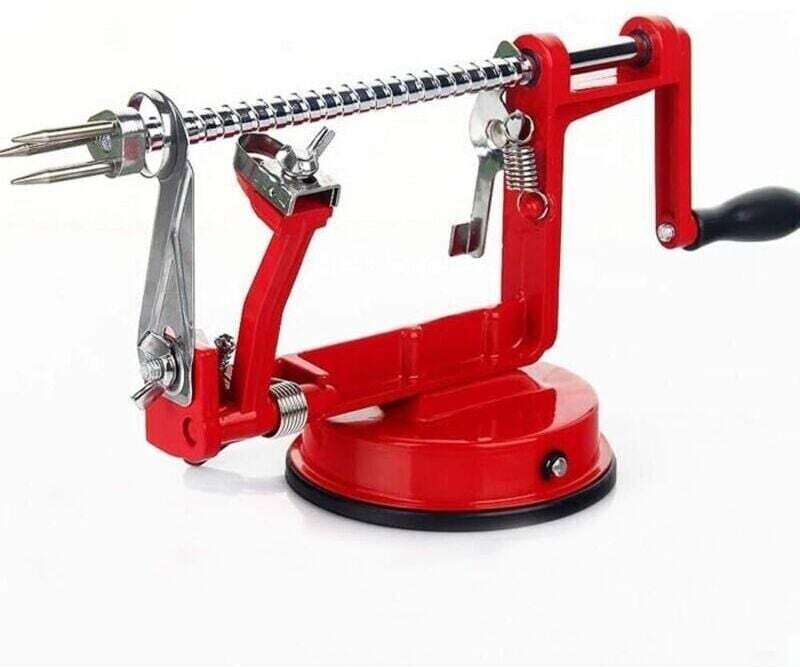 3-in-1 Apfelschäler, Apfelschäler aus Metall für Obst und Gemüse, Rot