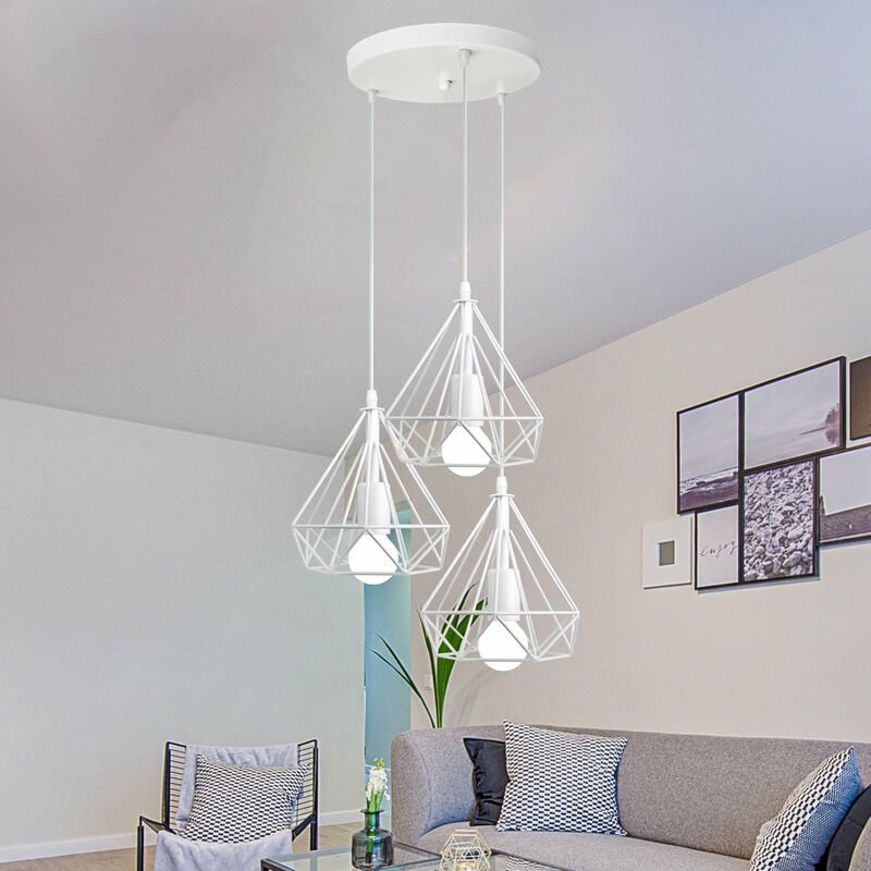 Pendelleuchte 3 Flammig Industri Hängelampe mit Käfig Metall E27 Edison Diamant Lampe für Loft Esszimmer Schlafzimmer Hö...