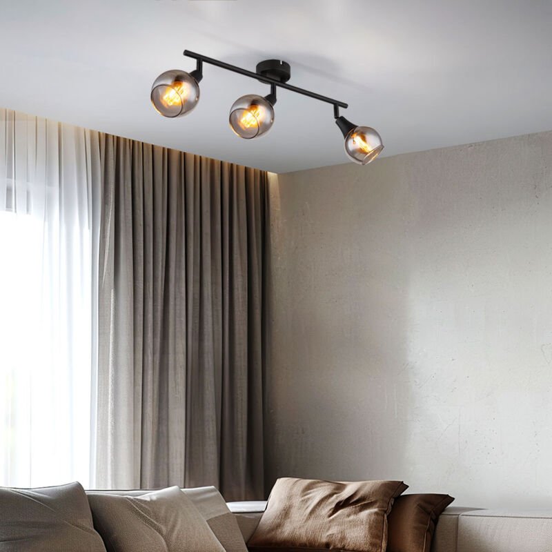 Thumbnail - Globo Lighting - Deckenlampe Deckenleuchte Wohnzimmerleuchte Esszimmerlampe Schlafzimmerleuchte, Metall Glas schwarz rau...