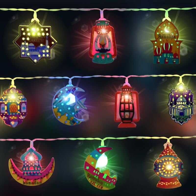 Ramadan-Lichterkette, 3 m, 20 LEDs, batteriebetrieben, Mond- und Sternlichter, Ramadan-Dekoration, bunte muslimische LED...