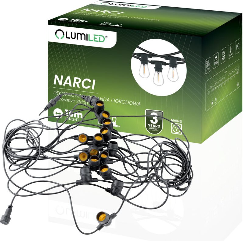 Lichterkette für den Außenbereich, 15 m, 15 x E27, NARCI LUMILED