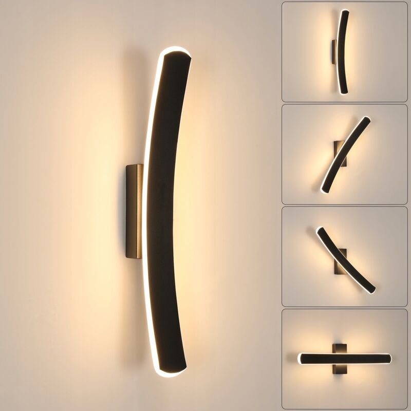 GOECO Moderne 13-W-Wandleuchte, warmes Licht (3000 K), 350° drehbar, 40 cm, schwarze LED-Innenwandleuchte, für Wohnzimme...