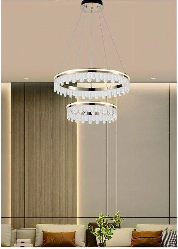 Trade Shop - gold led pendelleuchte 72W 2 kreise mit kristallen 3 lichtfarben LP-55-3C -