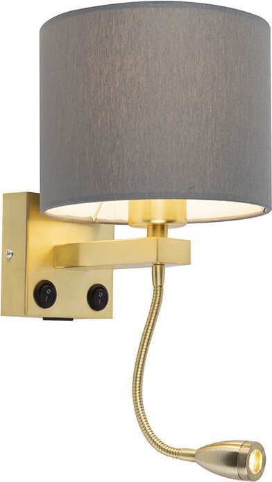 Art Deco Wandlampe Gold mit usb und grauem Schirm - Brescia