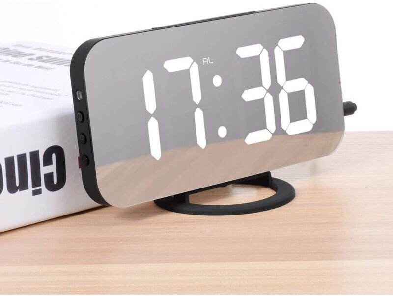 Digitaler Wecker, LED-Spiegelwecker, Digitaler Nachttischwecker, Nachtlicht, Helligkeit R