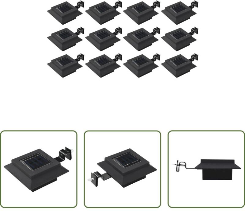 vidaXL Solar-Außenleuchten 12 Stk. LED Rechteckig 12 cm Schwarz