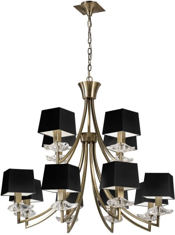 Inspired Mantra Akira AB Akira-Pendelleuchte mit 2 Etagen, 12 Leuchten, E14, antikes Messing mit schwarzen Schirmen