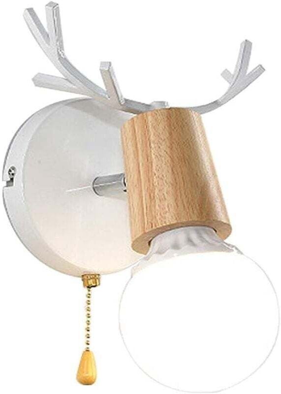 Nordisches modernes Design, Hirschgeweihform, Wandleuchte aus Holz mit Zugkettenschalter, Lesezimmer, Schlafzimmer, Wand...