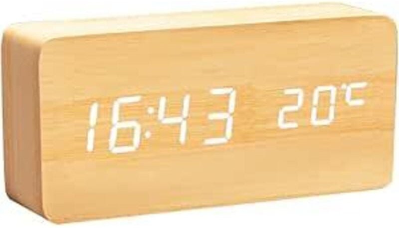 Digitaler Wecker aus Holz mit Zeit-/Datums-/Temperaturanzeige für Familienreisen