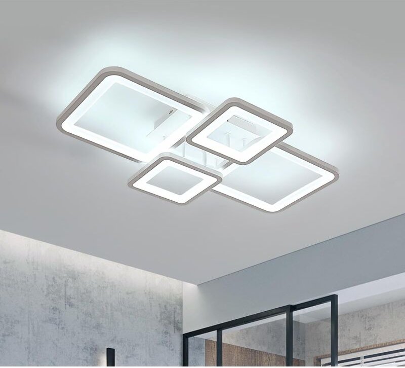 GOECO Quadratische LED-Deckenleuchte mit 4 Acryl-Spots, Weiß, 62 x 40 x 9,5 cm, 56 W, Kaltweißes Licht 6500 K, Für Wohnz...
