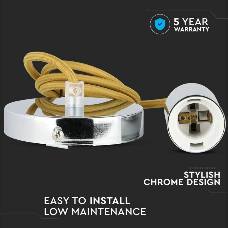 V-TAC VT-7338 Hängeleuchter 1MT E27 Metall mit beigefarbenem Kabel Ф39mm IP20 – SKU 3794