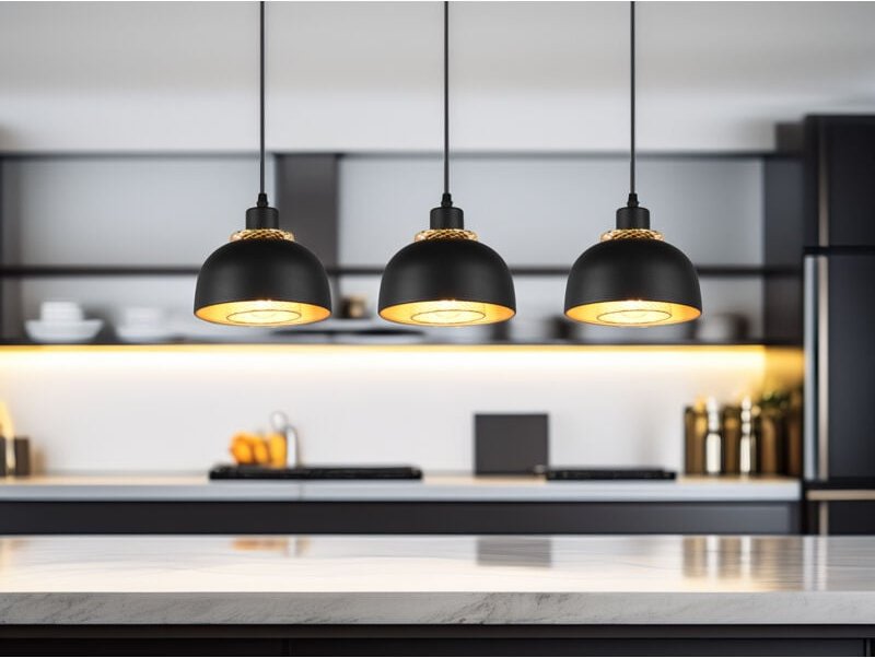 Pendelleuchte punch 3-flammig Metall Schwarz Gold mit Drahtgeflecht, Breite 68cm