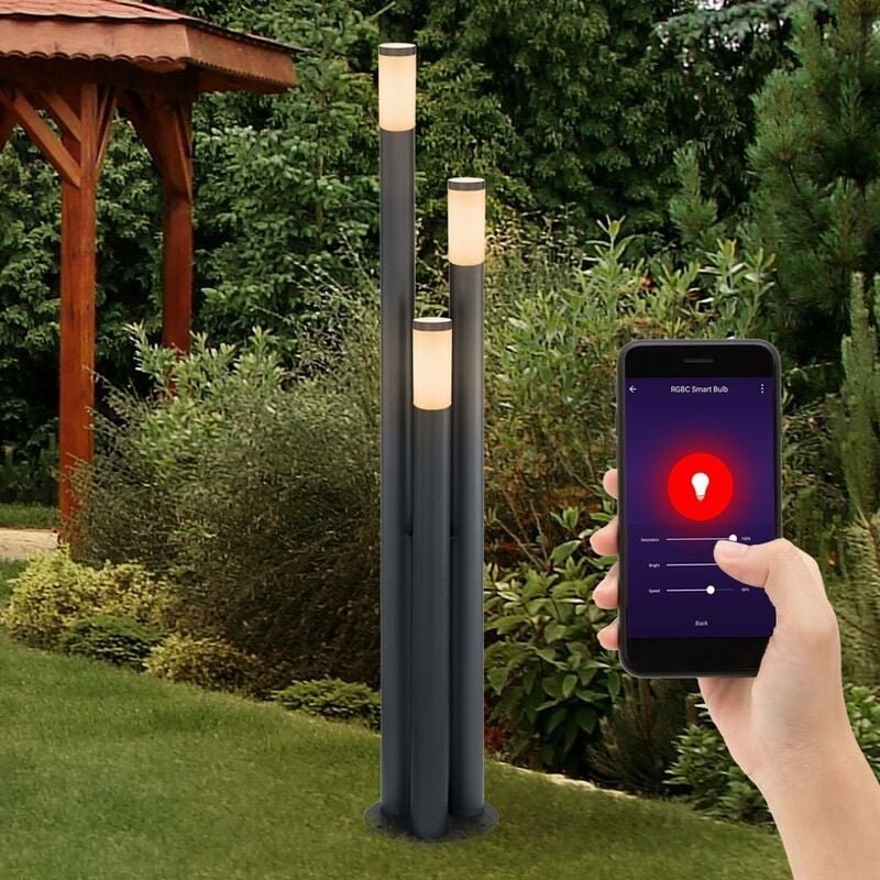 Smart Außen Steh Leuchte Edelstahl Garten Lampe 3-Säulen dimmbar Handy App Sprach Steuerung im Set inkl. rgb led Leuchtm...
