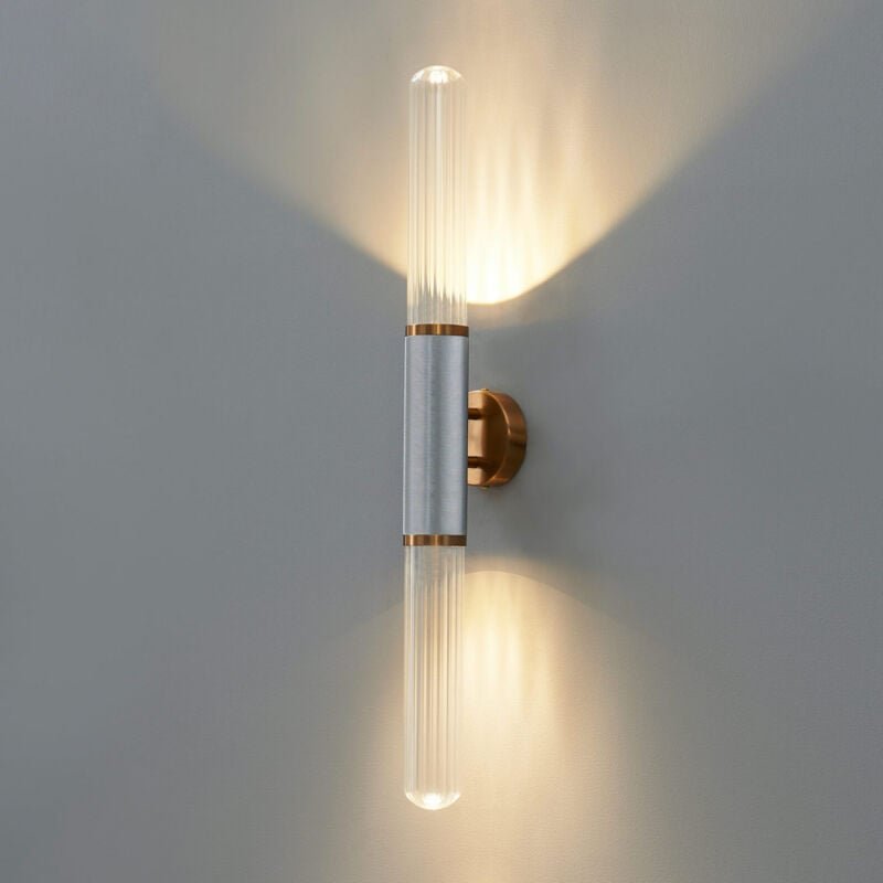 Kosilum - Längliche Wandleuchte in Silber und Gold mit doppelter Beleuchtung - Hita