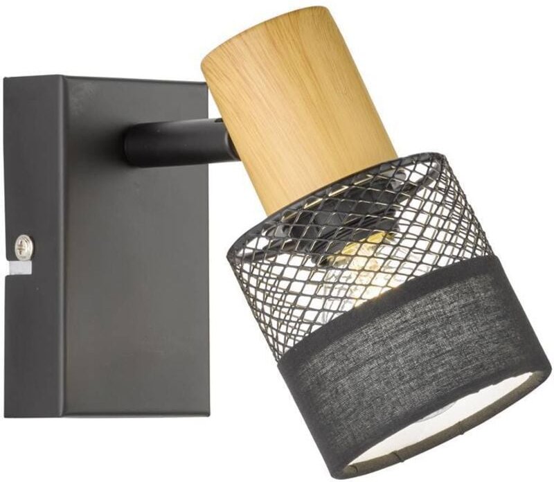 Wandleuchte Wohnzimmerlampe Flurleuchte Wandlampe mit beweglichem Spot, Metall Holz Textil, 1x E14 Fassung, LxBxH 10x13,...