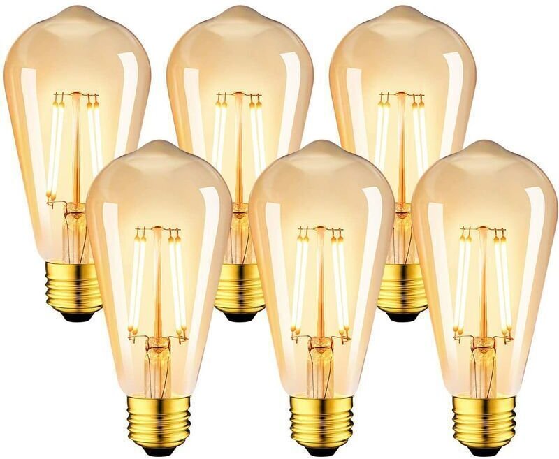 Paquete de 6 bombillas LED Edison vintage E27 de 6 W - Bombilla de filamento ST64, luz blanca cálida de 2200 K - Equival...