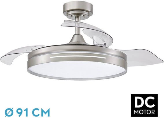 Fabrilamp Todolampara - Fan De Ceiling Light Led Dc Micenas Mini Nickel Folding Blades 91d 6 Speed Remote+timer+memory