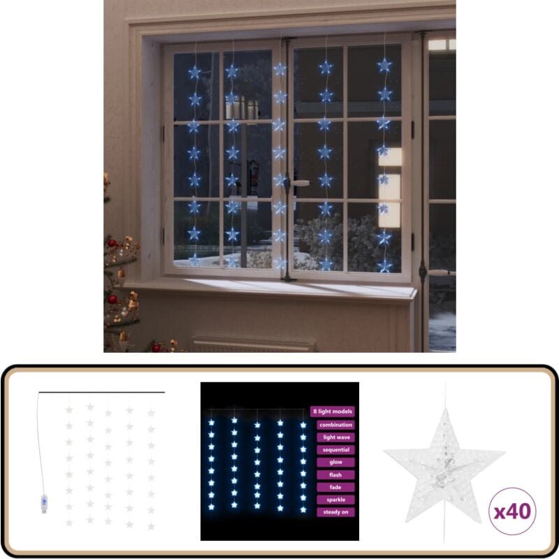 LED Sternenvorhang Lichterkette 200 LED Blau 8 Funktionen - LED Sternenhimmel - Lichterkettenauswahl - Weihnachtsdeko - ...