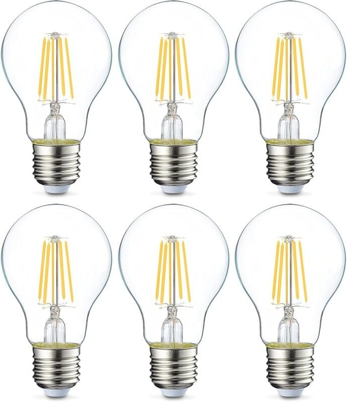 Ersandy - Set mit 6 LED-Lampen, Edison-Schraubsockel, E27, 4 w (entspricht 40 w), transparentes Filament, nicht dimmbare...