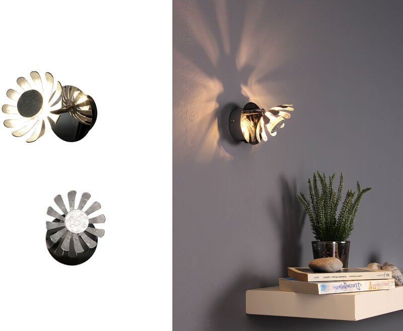 2er SET LED Wandstrahler, Metall in Blattsilber, Breite 10cm