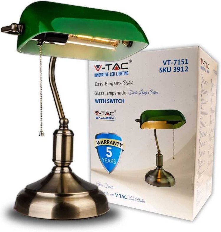 Vintage led Metall Tischlampe mit E27 Fassung 90° schwenkbarer Glasdiffusor Grün