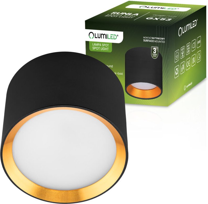 HALOGEN Leuchte Aufputzmontage SUNLA Tuba Gx53 LED Spot Deckenleuchte Zylinder Schwarz und Gold LUMILED