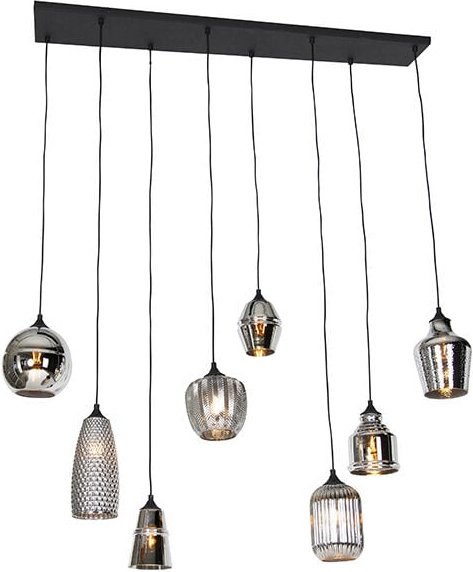 Art Deco Hängelampe schwarz mit Rauchglas 8-flammig - Hanne