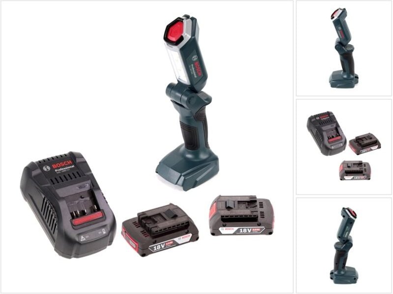 Bosch GLI 18V-300 Akku LED Lampe 18V 300lm + 2x 2,0 Ah Akku + Ladegerät