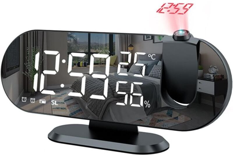 Thumbnail - Deckenprojektor-Wecker, Projektionswecker, Digitaluhr mit 180°-Projektor, 7-Spiegel-Display, 4 Helligkeiten, einstellbar...