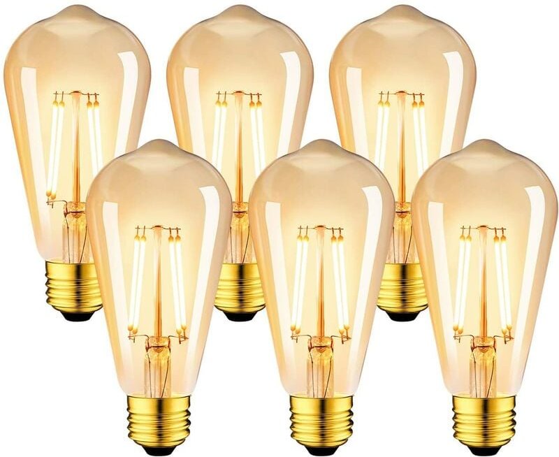 Bleosan - Packung mit 6 6 w Edison Vintage E27 LED-Lampen – ST64 Glühlampe 2200 k warmweiß – entspricht 48 w Glühlampe