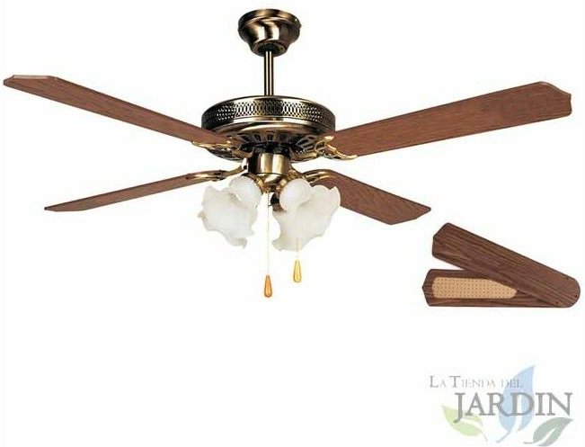 Suinga - Orbegozo Deckenventilator mit Licht, 4 Wendeflügel, Durchmesser 132 cm, 60 w und 3 Geschwindigkeiten, Holz