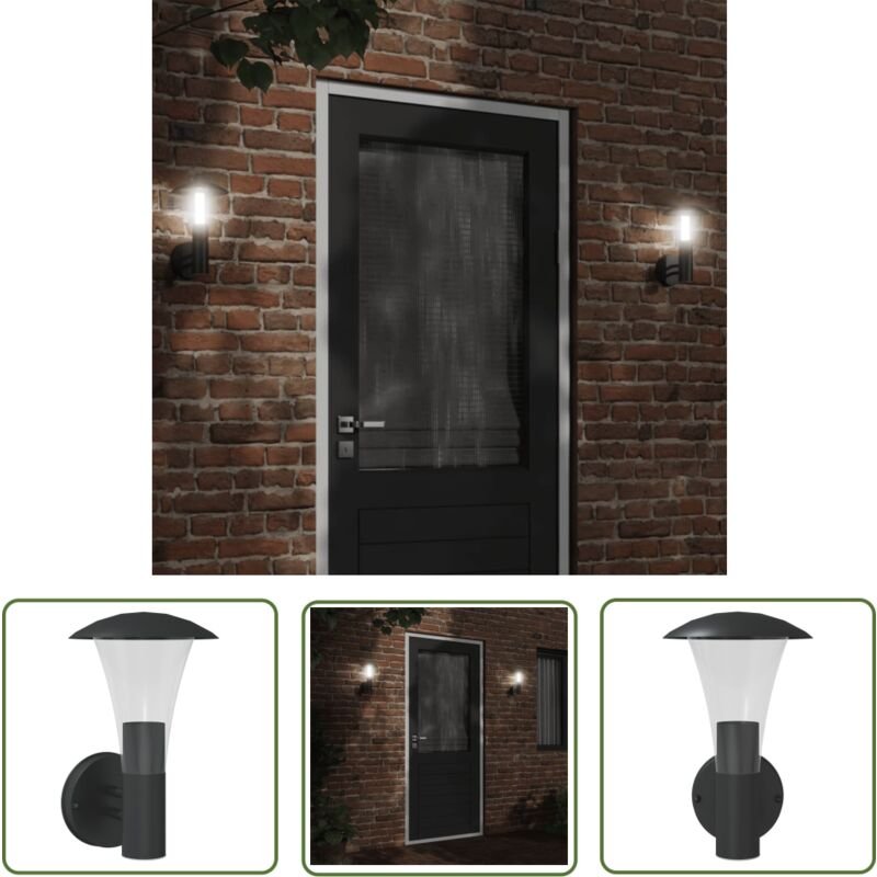 Außenwandleuchte Schwarz Edelstahl - Outdoor Wandleuchte - Gartenleuchte - Edelstahl Leuchte - led Wandleuchte - Wetterf...