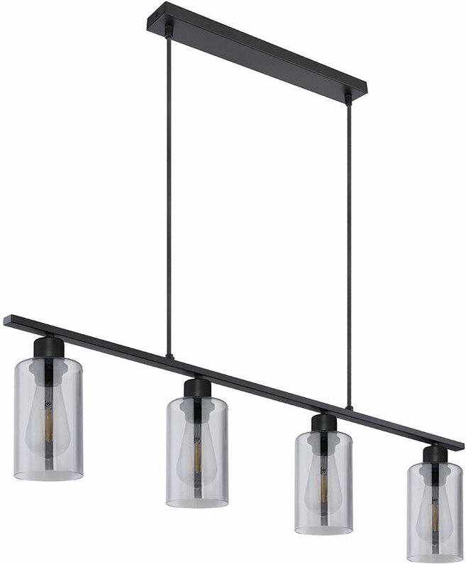 Hängeleuchte Pendellampe Metallhängeleuchte Metall Balken 3 Balken schwarz matt, Glaslampenschirm rauch Design, 4x E27, ...