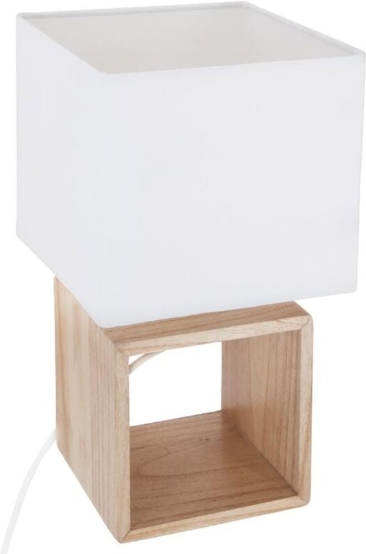 Lampe Quadratisch – 18 x 18 x 32 cm – Holz – Beige