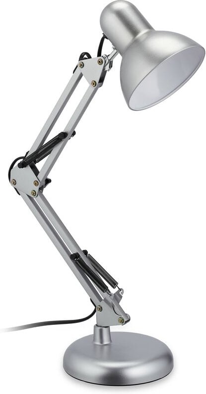 Relaxdays Schreibtischlampe Retro, verstellbare Gelenkarmlampe, E27-Fassung, schwenkbar, Büro Tischlampe Metall, silber
