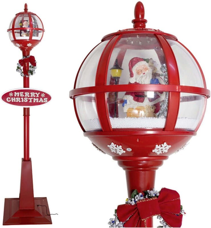 Cofi 1453 - Rote Schneiende led Laterne 175cm Motiv Santa - spielt Musik und ist wetterfest