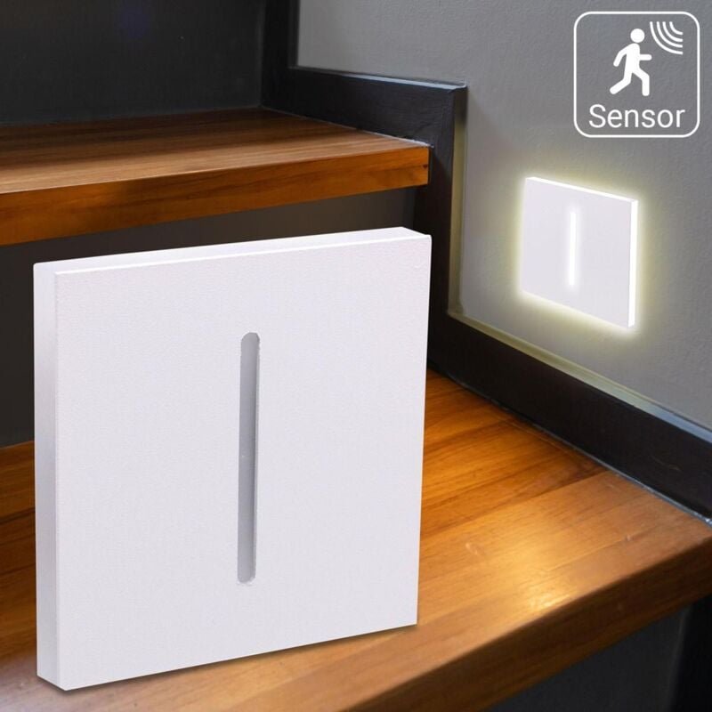LED Treppenleuchten mit Bewegungsmelder eckig weiß 1,5W - Lichtfarbe: Warmweiß - Lichtaustritt: Fokus