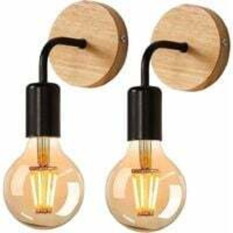 2er-Pack industrielle Wandleuchten für den Innenbereich, Holz-Wandleuchten, Schwarz, Metall-Wandlampe, Retro-Wanddekorat...