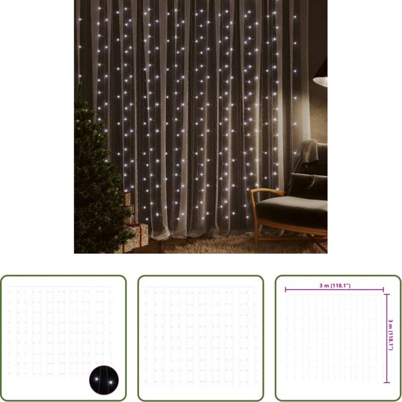 vidaXL Dekoration - LED-Lichtervorhang 3x3 m 300 LED Kaltweiß 8 Funktionen