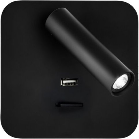 Fabrilamp - Wandleuchte 3w 4000k giotto quadratisch schwarz port usb 150lm w/switch 14x14x12cm orientb