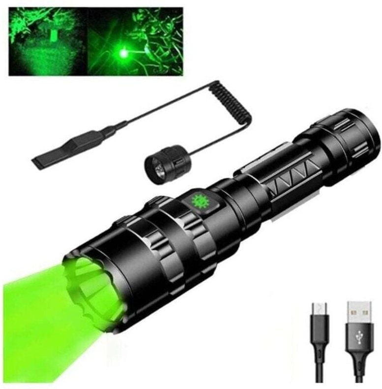 Torche, torche de chasse verte, torche de lumière verte 1000 lumens 300 mètres étanche 5 modes torches tactiques (noir)-