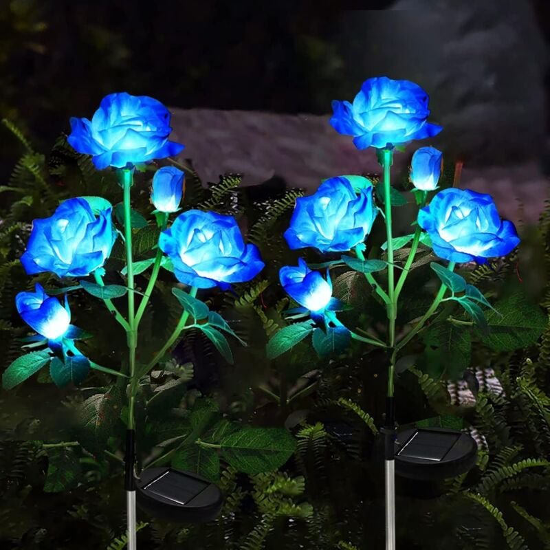 Solar-Gartenleuchten für den Außenbereich, dekorativ, 2 Stück Solarleuchten mit 10 Rosenblüten, wasserdichte Solarleucht...