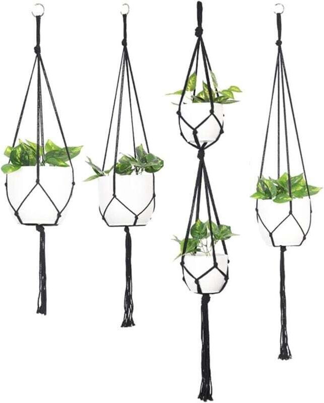 Pflanzenhänger, Makramee-Hängepflanzer, Pflanzenhängerhalter, 4-teiliger Pflanzenhänger, hängende Balkondekoration für d...