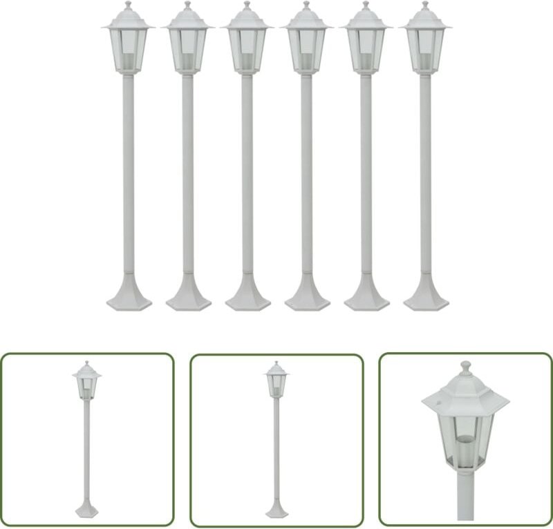Garten-Pollerleuchte 6 Stk. E27 110 cm Aluminium Weiß - Gartendekoration - Gartenbeleuchtung - LED-Strahler - Außenstehl...